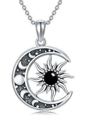 Sterling Silver Sun & Moon Necklace with Birthstone Pendant - Celestial Jewelry